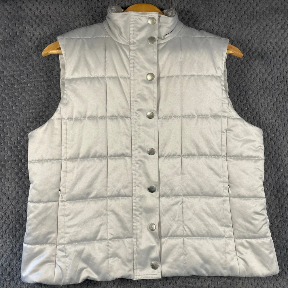 Lauren Ralph Lauren Quilted Puffer Vest Silver Snap Front XL Outdoor Casual